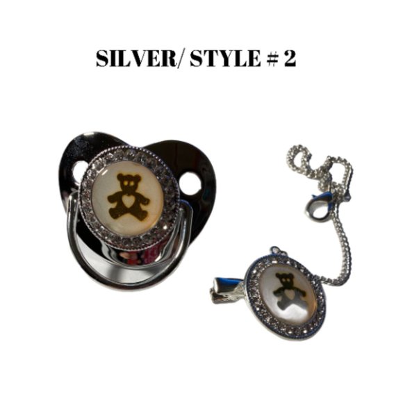Gold  Pacifier and Pacifier Clip with Rhinestone - Picture 3 of 8
